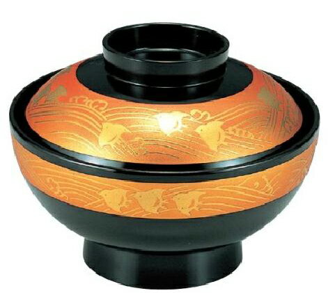 Without Lid - 【代引き不可】【耐熱ABS樹脂】4寸仙才椀　黒金帯波千鳥内黒　親・蓋　2-267-8 φ120*H90(mm)