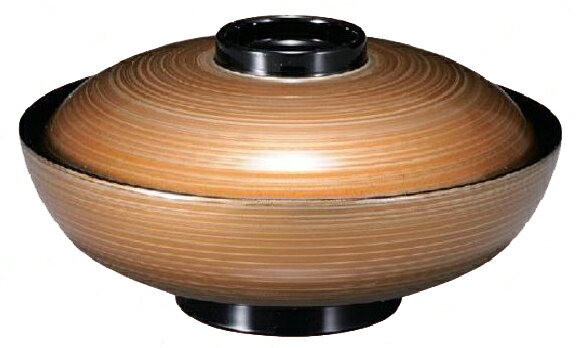 【代引不可】【耐熱ABS樹脂】4.5寸丸駒椀 ゴールドかすみ内黒 親・蓋 φ135*H71(mm)