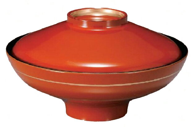 【代引不可】【木質】5寸富士型煮物椀　朱高台内金 内黒　親・蓋 2-284-7