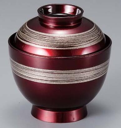 Without Lid - 【代引不可】【耐熱ABS樹脂】3.2寸玉子椀　ワイン銀帯内黒　親・蓋　2-246-9　φ96*H100(mm)