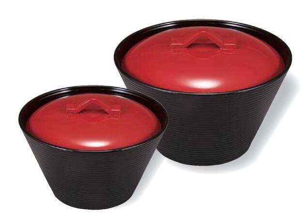 【代引不可】【耐熱ABS樹脂製】千筋クィーン椀 （大） 日の出内黒　親・蓋（写真右）2-230-3　φ125*H87(mm)