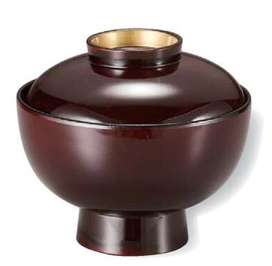 【代引不可】【耐熱ABS樹脂】4.2寸雑煮椀　溜高台内金内黒　親・蓋 2-282-11 φ127*H114(mm)