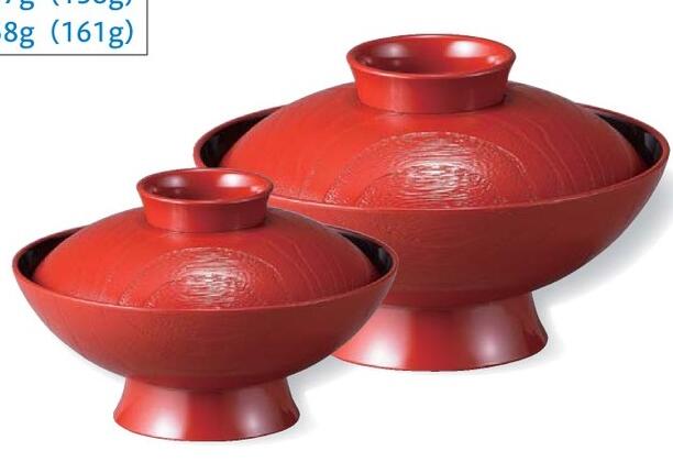 【代引不可】【ABS樹脂】5.5寸桐杢小槌椀　朱 内黒　親・蓋【写真左】2-292-13