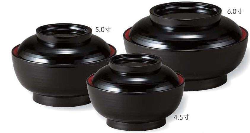 【代引不可】【耐熱ABS樹脂】6寸乱引三日月丼　黒 内朱　親・蓋 【写真左】 2-293-15