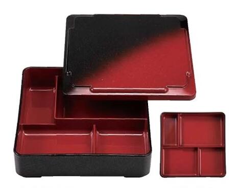 【代引不可】【ABS樹脂】6寸戦国弁当 朱黒ぼかしSH塗 内黒 ＜固定仕切＞ 商品番号：2-704-2