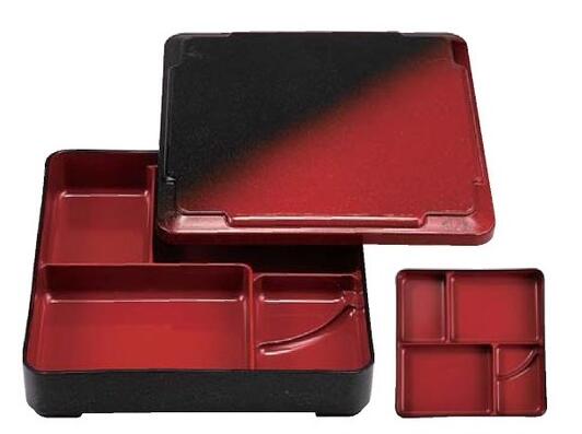 【代引不可】【ABS樹脂】7寸戦国弁当 朱黒ぼかしSH塗 内黒 ＜固定仕切＞ 商品番号：2-704-5