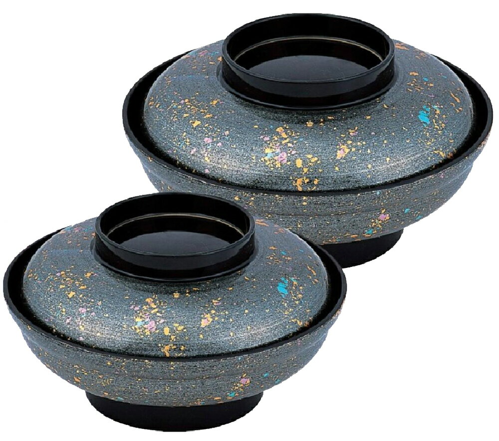 Japanese Soup Bowls - 【代引不可】【耐熱ABS樹脂】5.5寸大輪浅型丼　銀光彩内黒　親・蓋　＜写真左＞ 2-289-11 φ190*H101(mm)