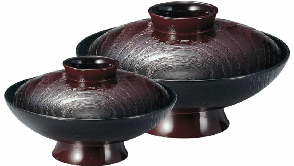 【送料無料】【ABS樹脂】6寸桐杢煮物椀　溜 内黒　親・蓋　【写真右】2-292-10