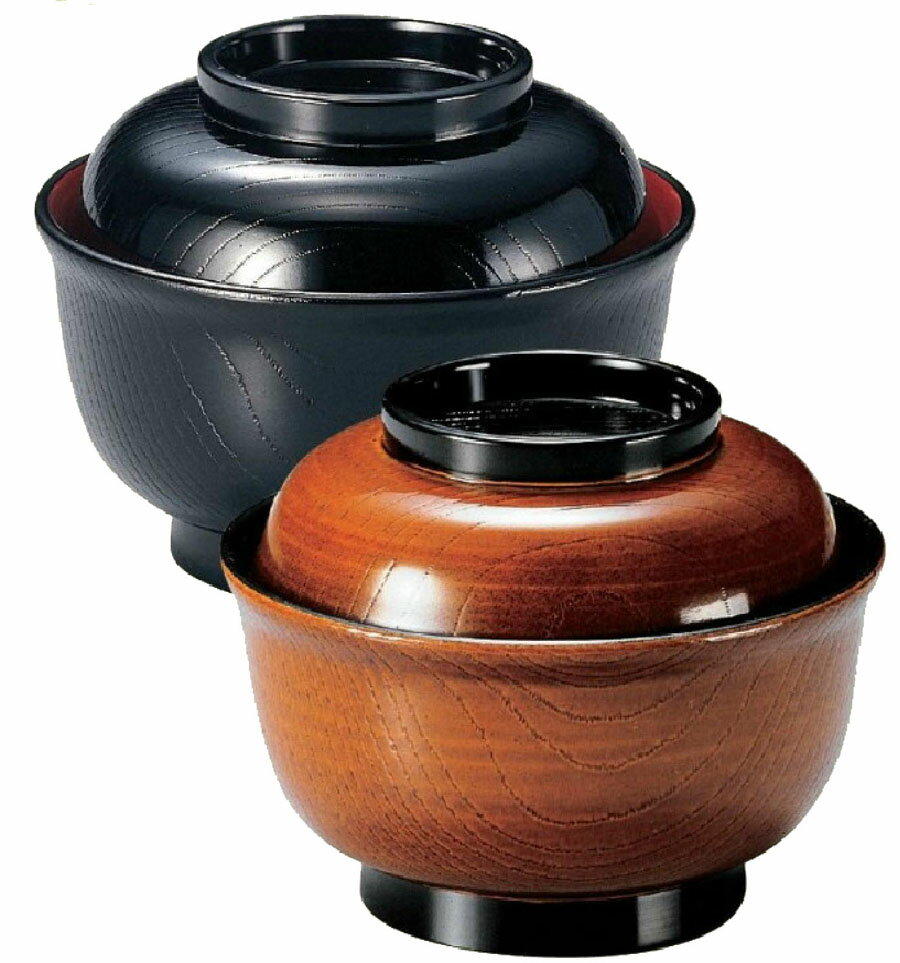 Without Lid - 【代引不可】【耐熱ABS樹脂】姫木目丼　栃内黒　親・蓋 ＜写真手前＞ 2-294-4　φ133*H107(mm)