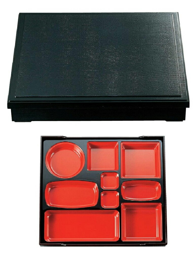 【代引不可】【ABS樹脂】【松花堂】尺3寸角気比松花堂　黒 内黒　蓋・親　仕切　各1個　商品番号：2-619-1-8