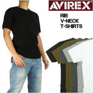 AVIREX アビレックス リブ 半袖Tシャツ VネックネックTシャツ デイリーウエア メンズ 6143501 7834934008