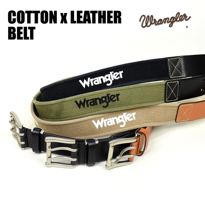 Wrangler ラングラー コットン x レザーベルト ロゴプリント ダブルピンベルト ミリタリー メンズ レディース ユニセックス 日本製 プ..