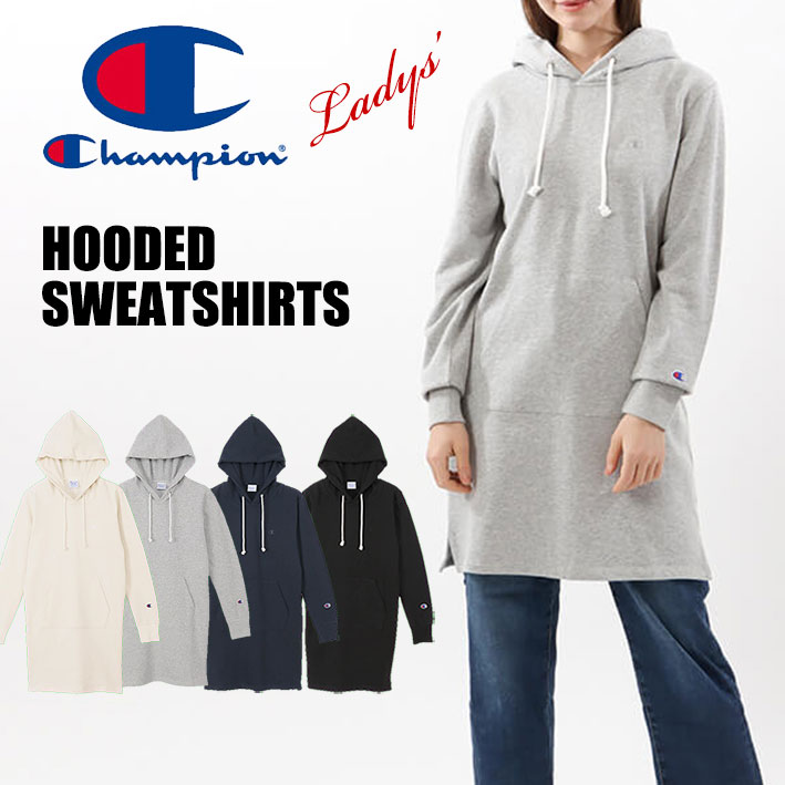 Champion チャンピオン レディース フーデッドスウェットシャツ ロングパーカー フード ワンピース ワンポイント 無地 UV CUT CW-U109