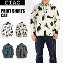 ciao チャオ 長袖シャツ 黒猫 COTTON LINEN PRINT SHIRTS CAT メンズ 綿麻 ねこ ネコ 日本製 27-872