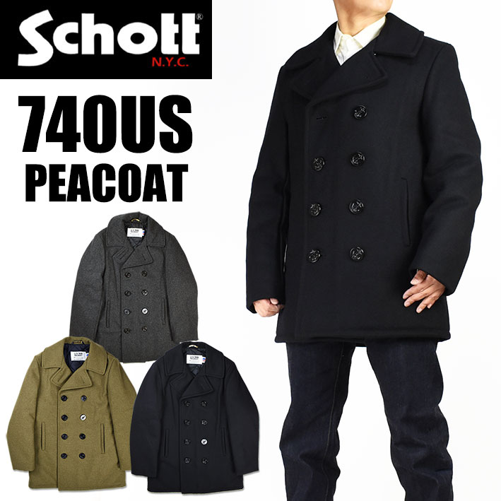 Schott ショット 740US PEACOAT ピーコート ウール メルトン PEACOAT メンズ Made in USA 7658 7821154004