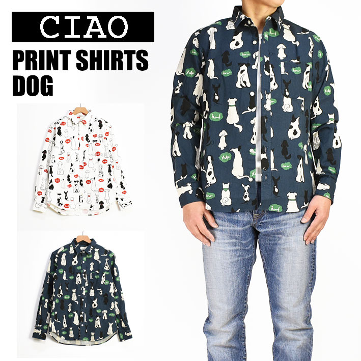 ciao `I Vc Ck COTTON LINEN PRINT SHIRTS DOG Y Ȗ   { 231-52