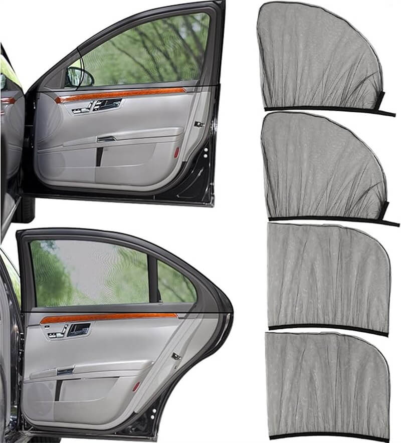 車用網戸 4枚 虫よけネット 車 網戸 車中泊 グッズ 車 日除け サイド 車用 ウィンドウネット フロントドア リアドア 取付簡単 車用 網戸 クルマの網戸 フロント用×2枚 リア用×2枚 計4枚セット サンシェード 蚊帳 虫除け 虫よけ 車中泊 アウトドア キャンプ 夜釣り