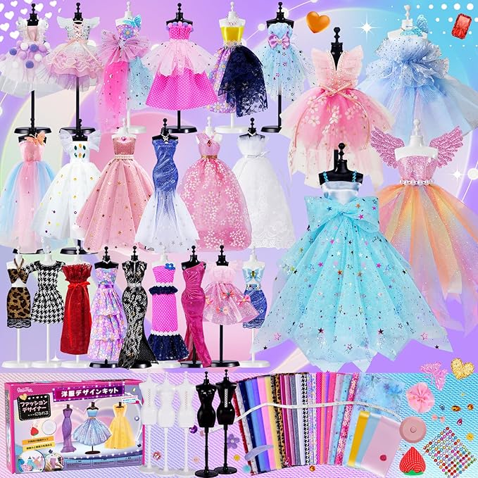 縫わない 洋服デザインキット トルソー5個セット メイキングトイ 手芸キット 洋裁 手作りキット 裁縫 おもちゃ 子供 高学年 小学生 女の子 プレゼント 誕生日 ギフト（パターンとマニュアル付き）