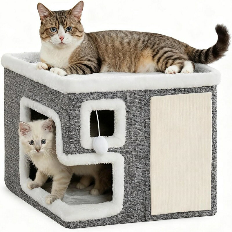 樂天商城 - 猫ハウス 折り畳み式 爪とぎ付き クッション付き 通年タイプ 省スペース 寒さ対策 滑り止め加工 猫の家