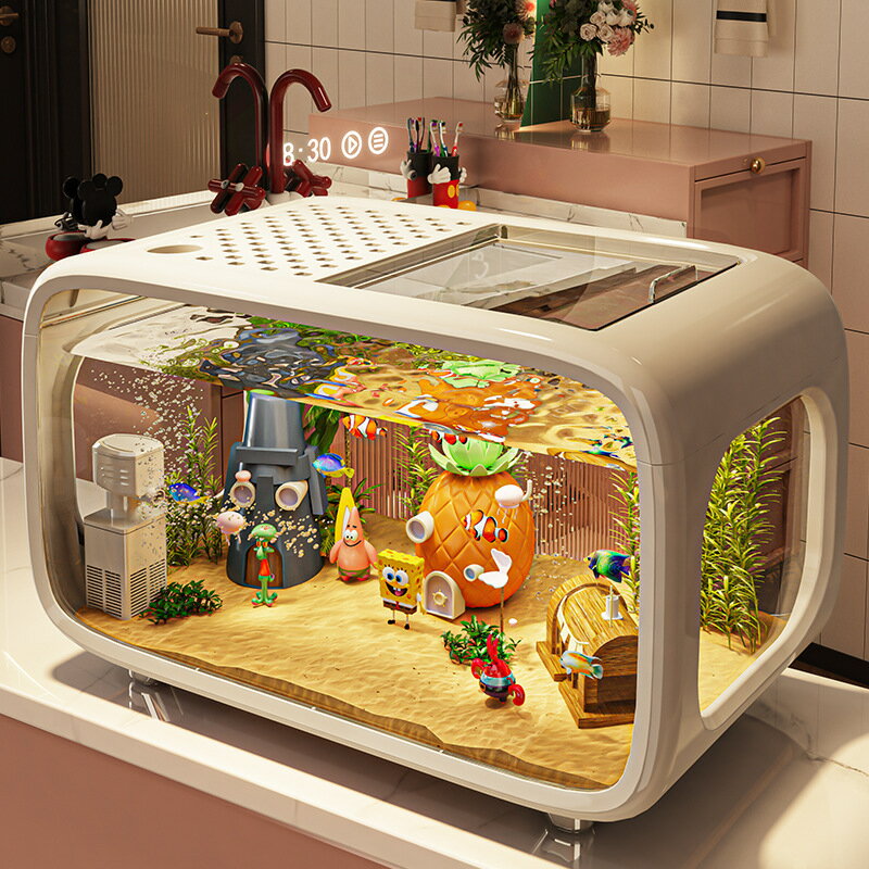 厳選 軽奢 アクアリウム 家庭用 高級 蓋付き 透明 リビング レイアウト エコアクアリウム 玄関 装飾 プラスチック 水槽 水族館 水槽 インテリア 省スペース 観賞魚 飼育セット