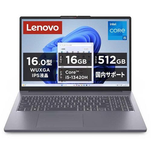ノートパソコン 新品 Lenovo IdeaPad Slim 3i Gen 10 83K20018JP 16インチ Core i5 13420H SSD512GB メモリ16 GB Office 2024搭載 Windows 11 Webカメラ 日本語キーボード テンキー ルナグレー（楽天・三信テック）