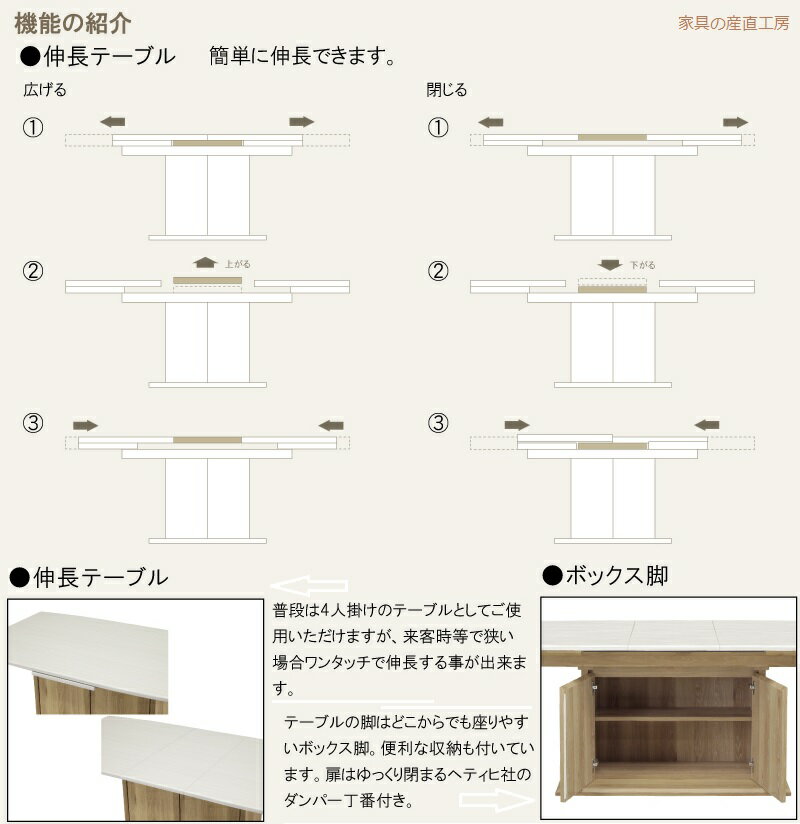 ＜ROZEN＞伸長式ダイニングテーブル単品販売＜150/190cmの伸長式テーブル＞＜正規ブランド＞天板ハイグロスシート　UV塗装 光沢鏡面 エクステンション