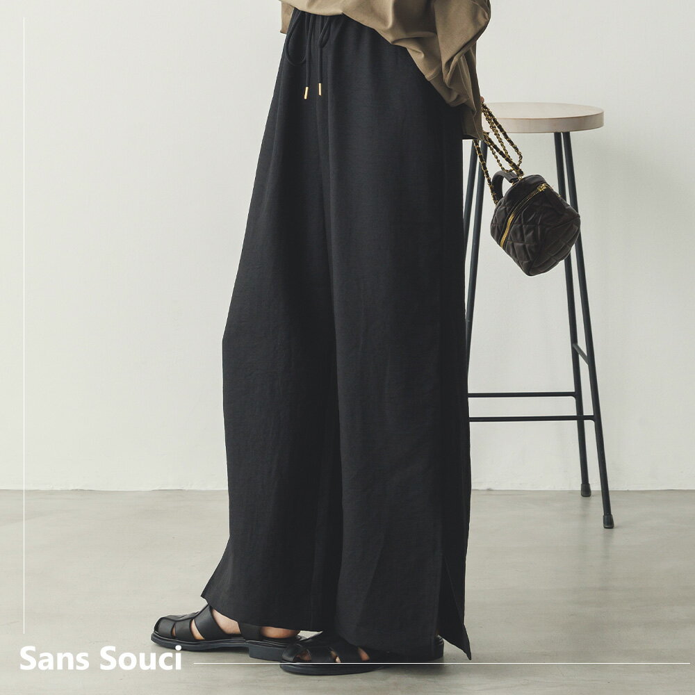 【Sans Souci 34+】リネンライク気流染めスリットイージーパンツ レディース 夏 涼しい リネンライク スリットパンツ イージーパンツ 涼感パンツ ウエストゴム 夏用ボトムス レディースパンツ サンスーシーのサムネイル