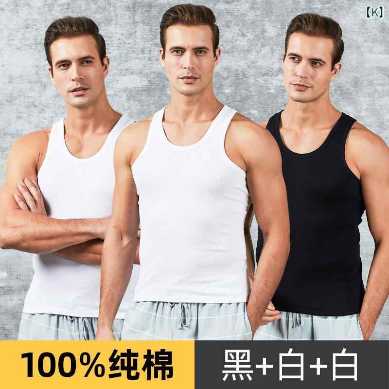 ベスト 男性用 綿100% コットン スポーツ インナー ノースリーブ 中高年向け 白 黒 灰色 M L XXXL XXL XL 2