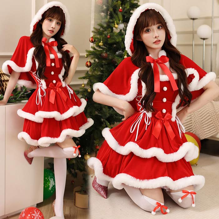 樂天商城 - サンタ コスプレ クリスマス 衣装 セクシー サンタ帽子 サンタクロース ワンピース ケープ フード 大人 レディース コスチューム一式 コス 可愛い 仮装