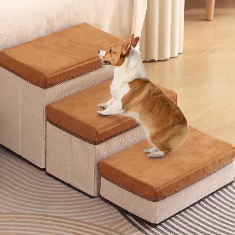sansuiのケガ防止 適当硬さ 犬 ドッグステップ 収納ボックス コンパクト 折りたたみ 軽量 踏み台 負担軽減 滑り止め 3段 ペットステップ 優しい触感 組立 階段 ペッ ステップ ペット｜アングル3