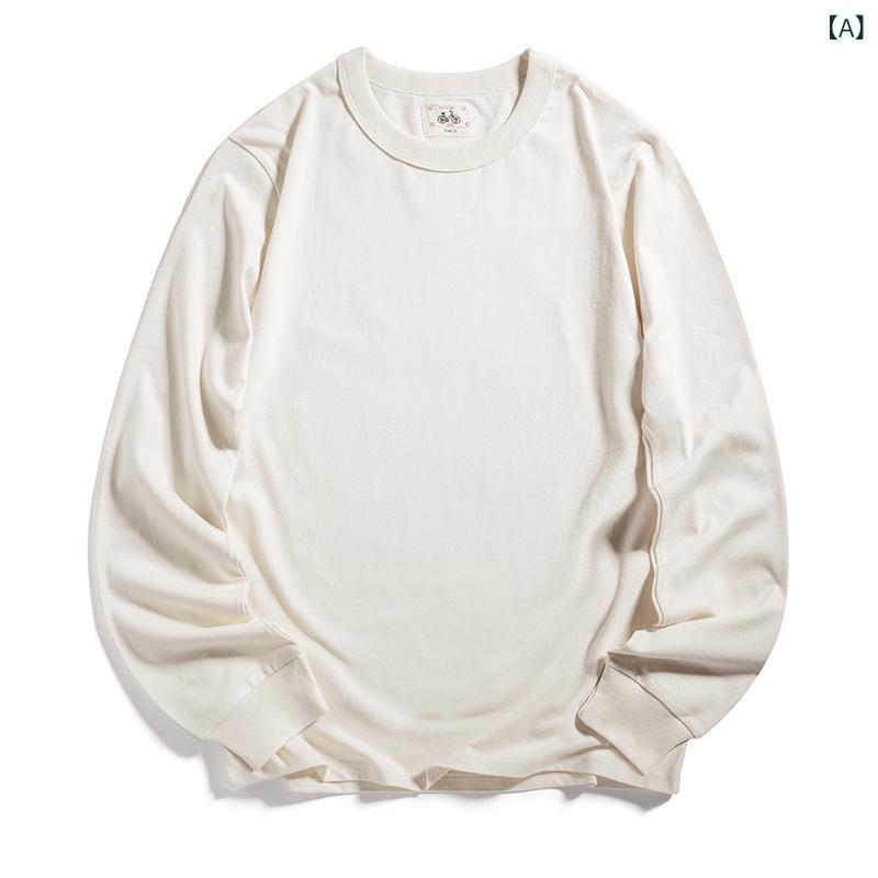 Tシャツ メンズ 男性用 長袖 レトロ 竹節綿 ラウンドネック カットソー コットン100% スタイル カジュアル 無地 2
