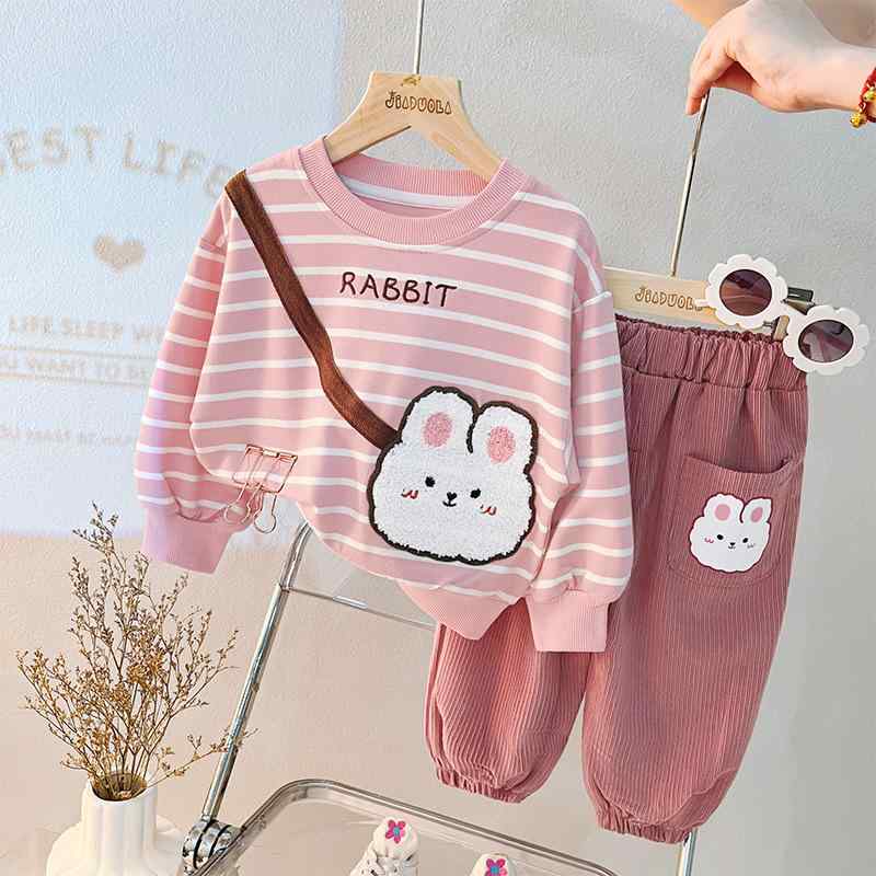 子供用スウェットセットアップ 春秋 2点セット ベビー服 長袖トップス パンツ 上下セット 80cm 90cm 100cm 110cm 120cm かわいい小兔 小熊 小虎 ス 格子柄 アップリケ付き