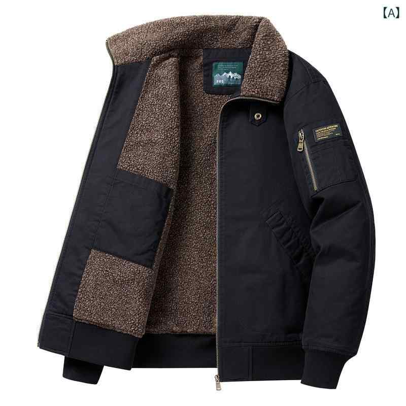 樂天商城 - 中綿ジャケット メンズ 男性用 秋冬 綿100% ボア 裏ボア 厚手 カジュアル 普段使い ビッグシルエット ゆったり 襟付き フライトジャケット カー ブラック 無地 ワークジャケット