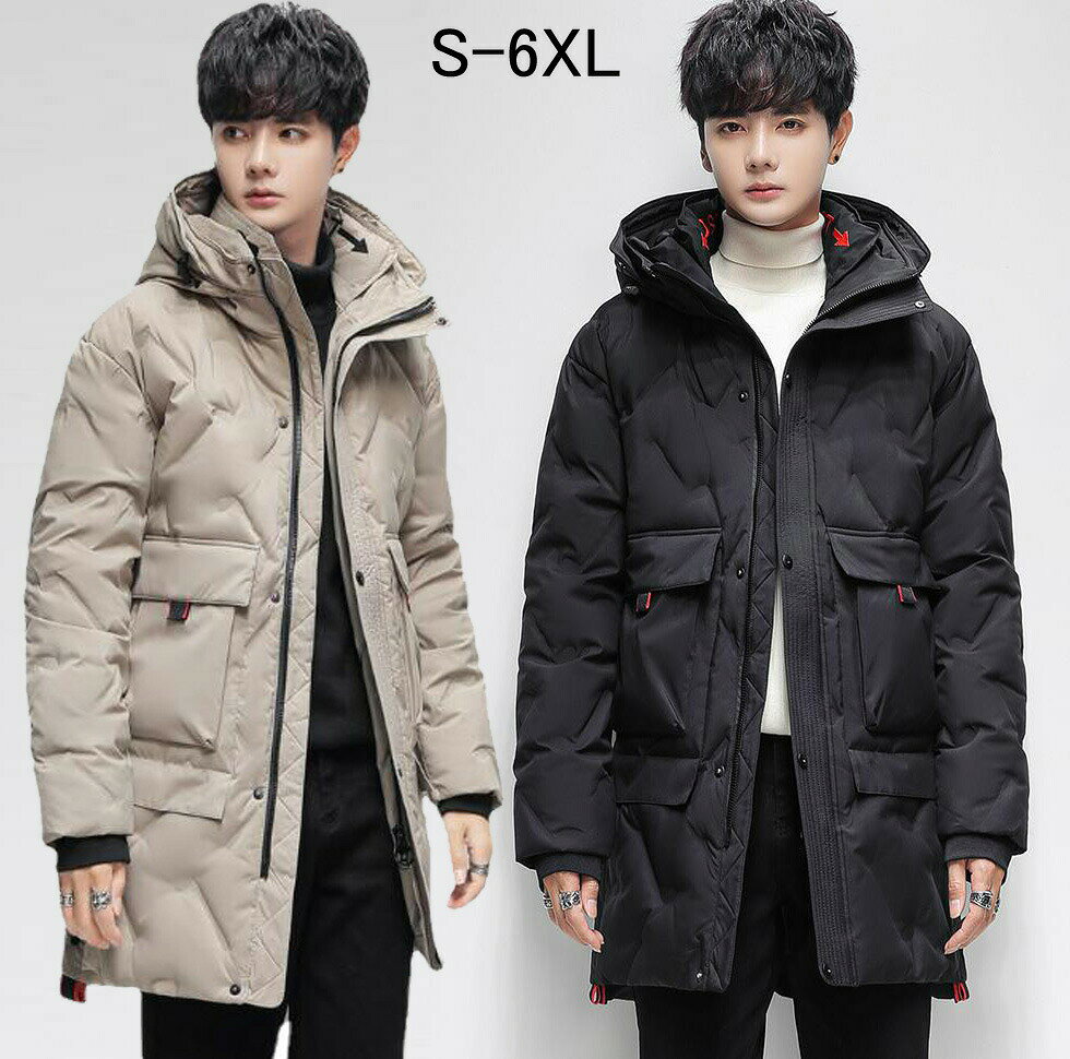 Rakuten - ダウンコート 韓国風 秋冬 ビジネスコート メンズ ミディアム丈コート フード付き 冬服 暖かい ダウンジャケット 通勤 通学 学生 カジュアルコート ブルゾン 男性用 カッコイイ ダウン