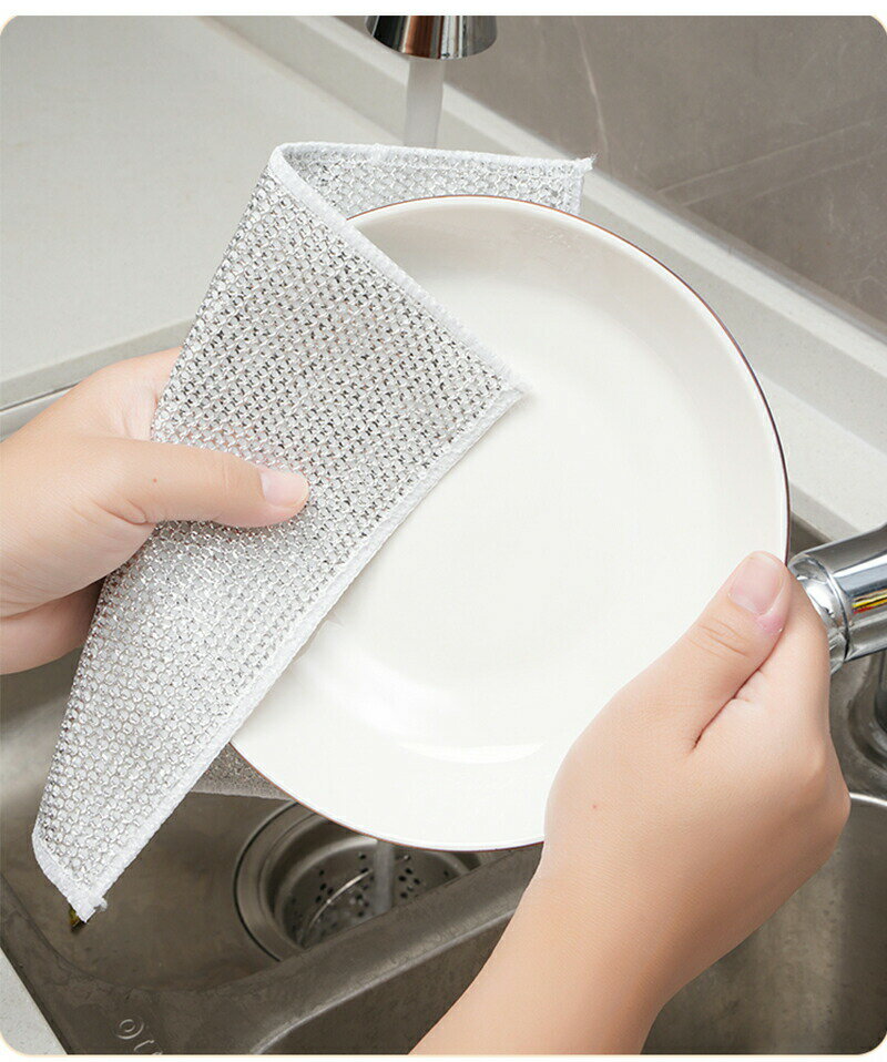 ワイヤー食器用雑巾 金属ワイヤーふきん キッチンタオル 5枚 ワイヤーふきん キッチンクロス 吸水性 油汚れ対策 両面使用 乾湿両用 食器洗い 多目的 ボトル洗浄 メッシュ 食器拭き 2