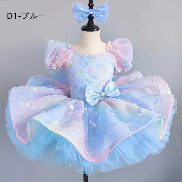 sansuiの子供 バレエ ドレス チュチュ スカート付き ショート丈 ワンピース レース 花柄 グラデーション スパンコール 女の子 ステージ衣装 演出服 ふんわり 発表会 体操 美しい フリル｜アングル3