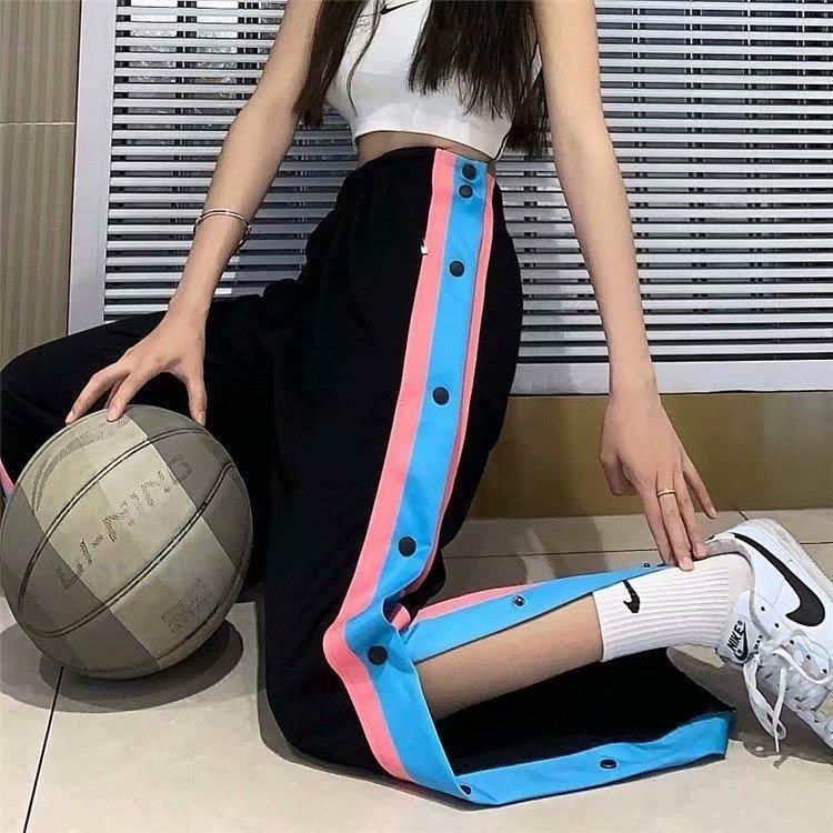 sansuiのバスケットボールパンツ バスケパンツ ジャージ スナップボタン 裾ボタン サイドボタン 長ズボン バスケットパンツ 下 サイドライン ロングパンツ 男女兼用 トレーニン 秋 春｜アングル2