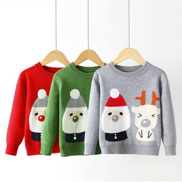 クリスマスセーター 子供服 キッズ セーター 長袖 クリスマス 上着 トップス サンタ トナカイ 可愛い 女の子 男の子 キッズ用 秋冬 防寒 保温 グリーン あったか お出かけ プリンセス