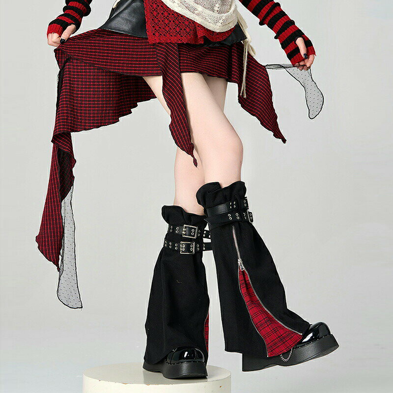 レッグウォーマー レディース ルーズソックス 靴下 冷え対策 病み可愛い ゴシック ベルト付き レッグカバー Y2K JK 女子 学生 ギャル 原宿パンク ゴスロリ 暖かい 地雷系 サブカル系