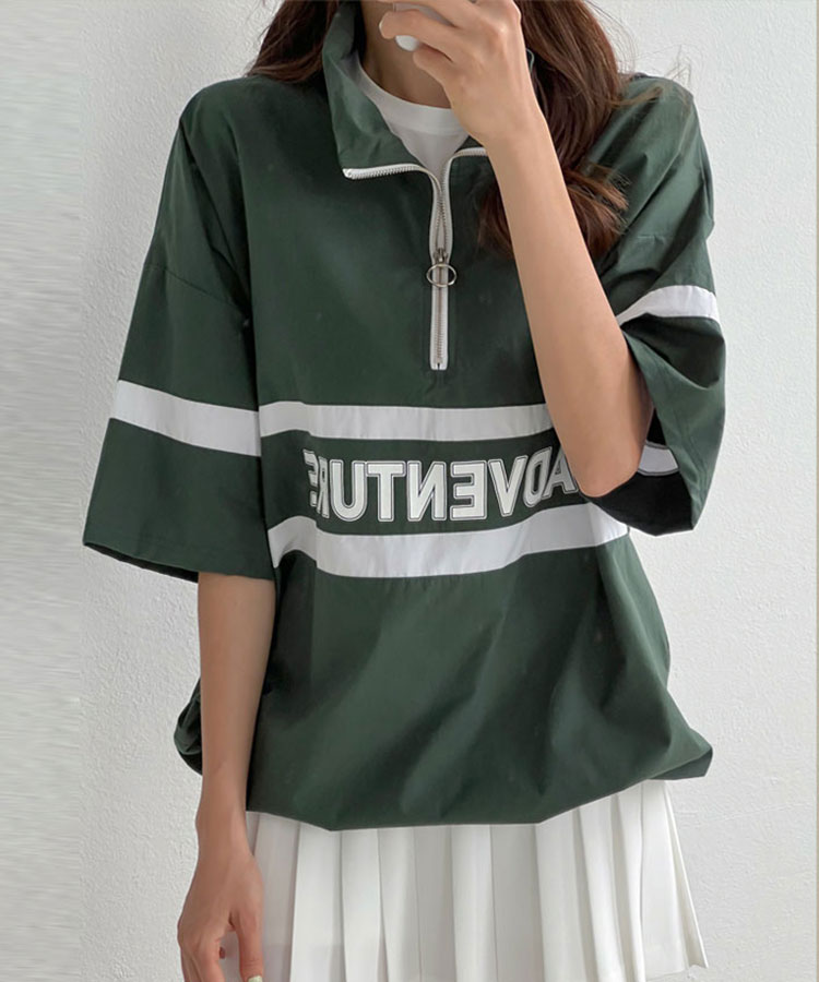 sansuiのゴルフウェア レディース 半袖 トップス Tシャツ メンズ ユニセックス ロゴ ライン 春 夏 春夏 ゆったり オーバーサイズ 防風 ジャケット ジャンパー おしゃれ スポーツ ゴルフ｜アングル2