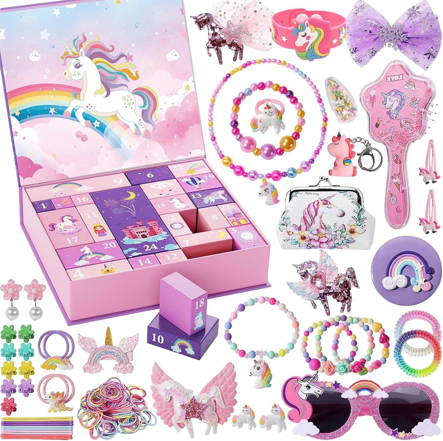 Advent Calendar for Girls: Bracelet, Jewelry Set, Earrings, Necklace, Glasses, 24-Day Countdown, DIY Charms, Christmas Charms, Pendants