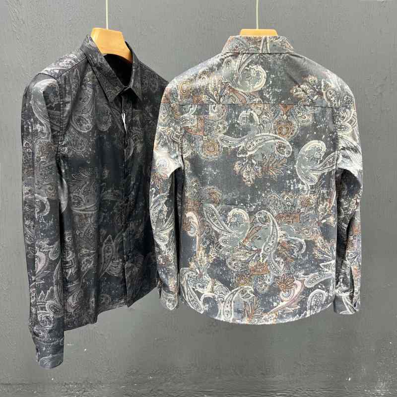 sansuiのペイズリー柄 シャツ メンズ バンダナ柄 カシューフラワー 長袖 春秋 スリムフィット プリント グリーン ブラック トップス｜アングル2