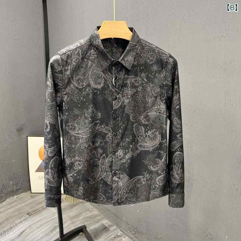 sansuiのペイズリー柄 シャツ メンズ バンダナ柄 カシューフラワー 長袖 春秋 スリムフィット プリント グリーン ブラック トップス｜アングル3