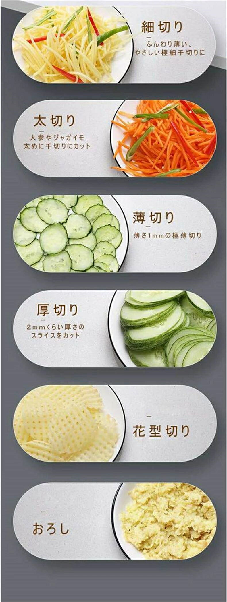 多機能 野菜 スライサー 千切り スライサー セット 野菜カッター みじん切り キッチンスライサー 野菜調理器セット 安全ホルダー付きキッチン用品 野菜 細切り みじん切り 千切り おろし 薄切り 水切り皿 果物 調理器セット 千切り器 sansui01-10001958 sansui サンプル画像3