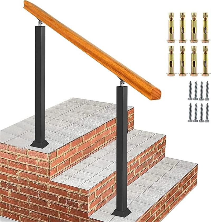 手すり 屋外 玄関 階段 無垢材 手摺り マット ブラック アイアン 階段手すり 角度調整可能 高齢者用 サポート 水平置き可能 屋外手すりに適しています 60...
