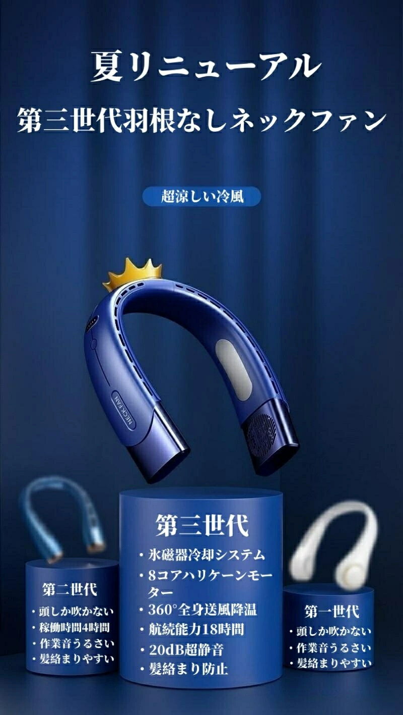 スーパーSALE【2024年最新型 ネックファン】首掛け扇風機 羽根なし 4000mAh大容量 携帯扇風機 急速冷却20db静音設計 軽量 冷感 超長時間連続稼働 5段階風量調整 USB充電式 旅行 屋外 スポーツ 通勤 自宅 オフィスなとアウトドア 首掛けクーラー贈り物 熱中症対策 夏 暑さ対策