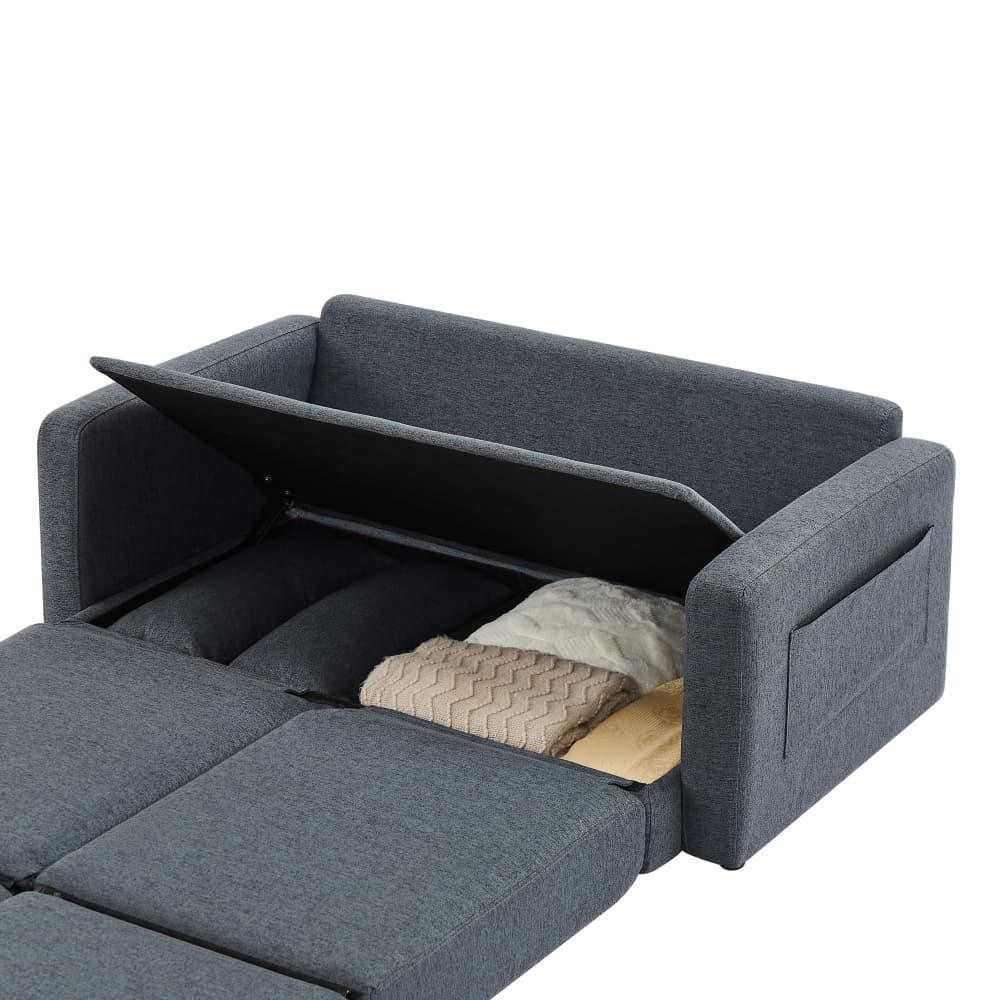 2 seater sofa ソファ 2人掛け 収納付き ファブリック 両側に肘掛け付き 木脚外し...