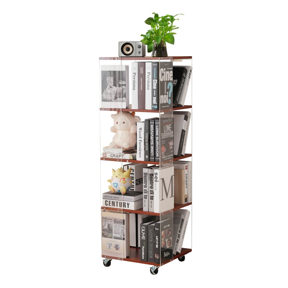 棚 本棚 4段 おしゃれ 絵本棚 大容量 スリム アクリル 木製 絵本ラック 360°回転ラック コミックラック 漫画収納 雑誌 教科書 が ディスプレイ書棚 CDラック DVDラック フィギュアラック 組立簡単 省スペース