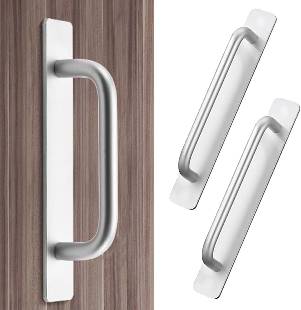 ドア取手 自己粘着式 両面テープ式 引き出し取手 引戸用取手 取っ手 引き戸開閉補助 粘着取っ手 粘着ドアハンドル 楽ちん引手 DIY アルミ合金 超便利 取り付けが簡単 窓/網戸/引き出し/戸棚/ドア用 2個セット