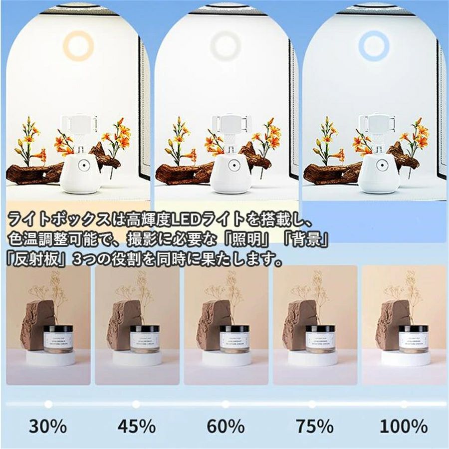 40×40cm 折りたたみ可能撮影キット 撮影ボックス LEdライト付 調光可能 自宅でも簡...